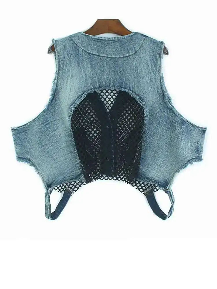 Big Size Denim Vest Wide Leg Pants Two Piece Suit New V-Neck Sleeveless Women Fashion Tide Spring Autumn 20251DH9963