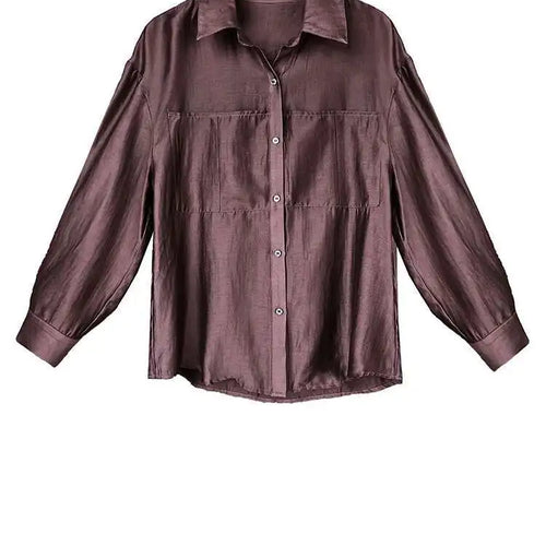 Load image into Gallery viewer, Women Brown Thin Pocket Perspective Big Size Blouse New Lapel Long Sleeve Shirt Fashion Tide Spring Summer 2025 1DH5442
