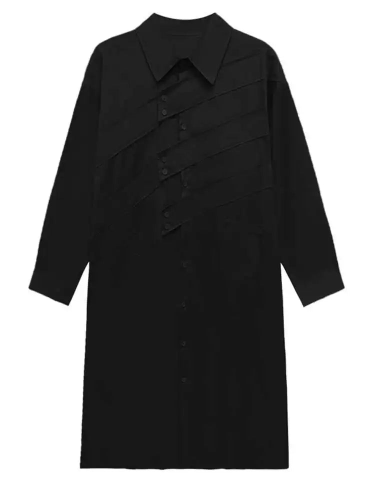 Women Rose Red Button Design Big Size Midi Shirt Dress New Lapel Long Sleeve Fashion Tide Spring Autumn 2025 1DH5165