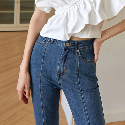 Load image into Gallery viewer, Fashion Skinny Denim Flare Pants For Women High Waist Solid Minimalist Side Split Jeans Female Clothing Spring
