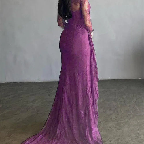 Load image into Gallery viewer, Womens Black Wedding Dresses for Party Evening Formal Bodycon Autumn Floor-Length Elegant Woman Lace Long Dress
