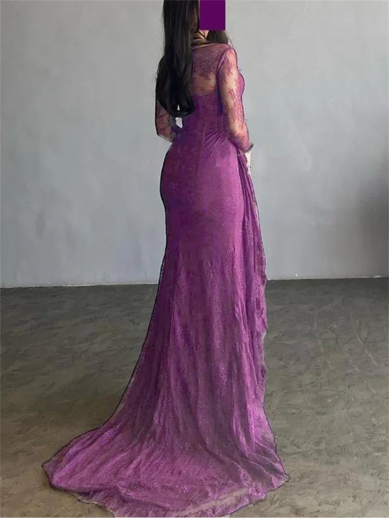 Womens Black Wedding Dresses for Party Evening Formal Bodycon Autumn Floor-Length Elegant Woman Lace Long Dress