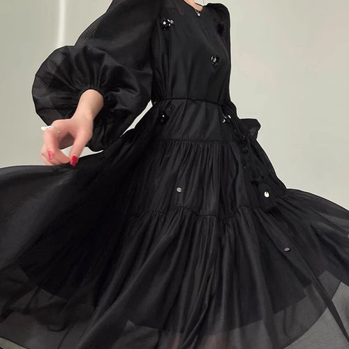 Load image into Gallery viewer, Solid Spliced Sequines Loose Dresses For Women O Neck Long Sleeve High Waist Temperament Dress Female Fashion New
