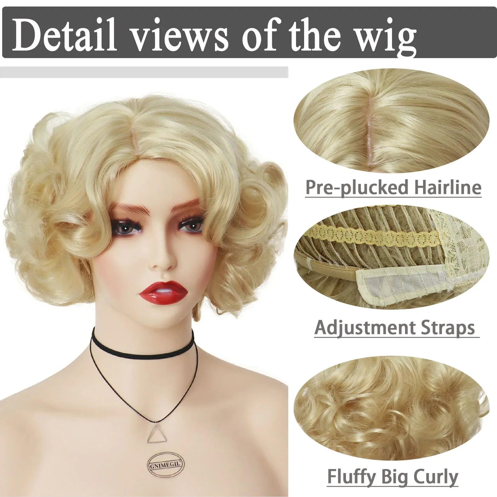 Synthetic Cosplay Wig Short Curly Hair Platinum Blonde Wigs for White Women Fluffy Curls Flip 60s Gatsby Hairstyle Wigs