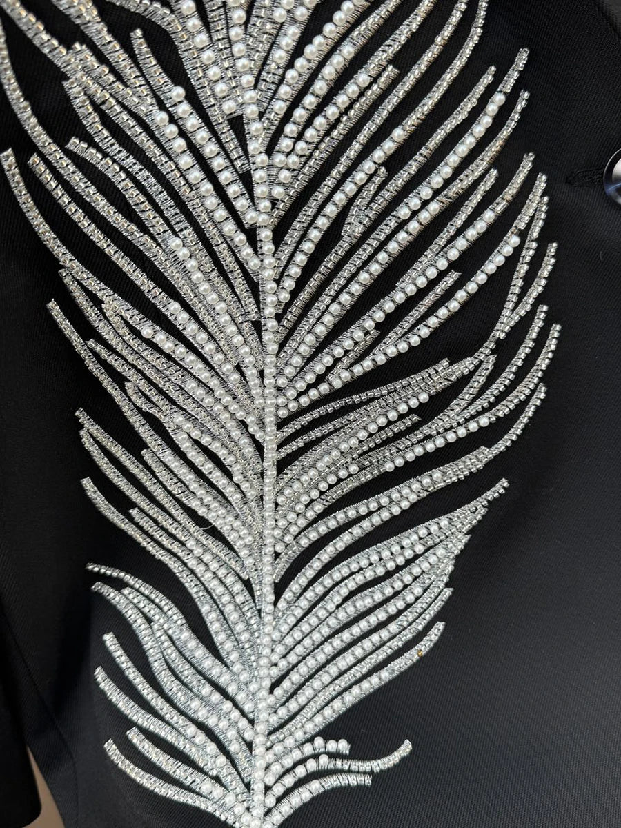 Hit Color Patchwork Feather Chic Blazer For Women Notched Long Sleeve Spliced Pockets Elegant Coats Female Fashion