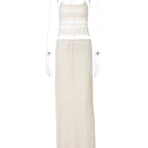 Load image into Gallery viewer, Elegant 2 Pcs Sets Halter Backless Lace Up Sexy Crop Camis Top Maxi Skirt Summer Women Y2K Outfits Beach Vacation Party
