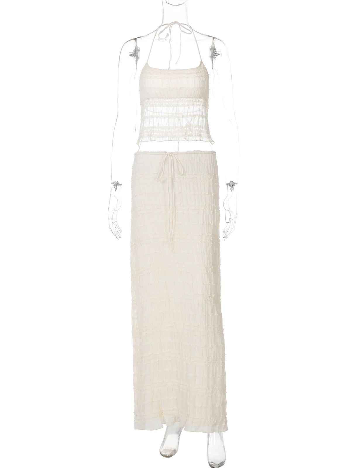 Elegant 2 Pcs Sets Halter Backless Lace Up Sexy Crop Camis Top Maxi Skirt Summer Women Y2K Outfits Beach Vacation Party