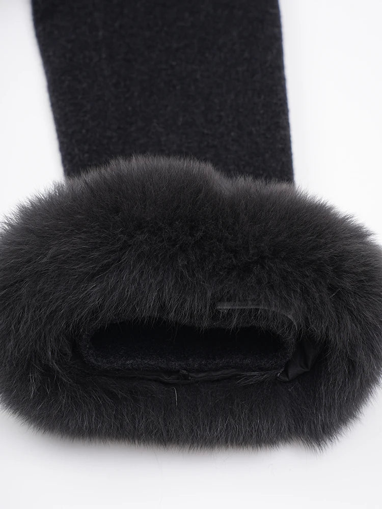 Dark Gray Cuff Fur Big Size Long Woolen Coat New Lapel Long Sleeve Women Jacket Fashion Tide Autumn Winter 2025 CPG2464