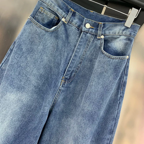 Load image into Gallery viewer, Patchwork Pocket Jeans For Women High Waist Spliced Butotn Casual Loose Autumn Jean Female Fashion Clothing
