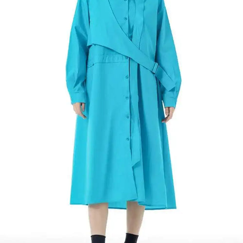 Load image into Gallery viewer, Women Purple Belted Big Size Irregular Midi Shirt Dress New Lapel Long Sleeve Fashion Tide Spring Autumn 2025 1DH5164
