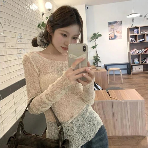 Load image into Gallery viewer, Y2k Aesthetic Hollow Out Crop Top Harajuku Slim Fit Vintage See Through Sexy Diamond T-shirt Summer Streetwear Grunge Fairy Tees
