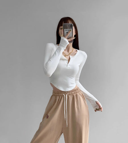 Y2k T-shirt Long Sleeve Crop Tops Women's Clothing Tunic Chic Summer Tees Korean Irregular Solid Color T Shirts 2024 Ropa Mujer