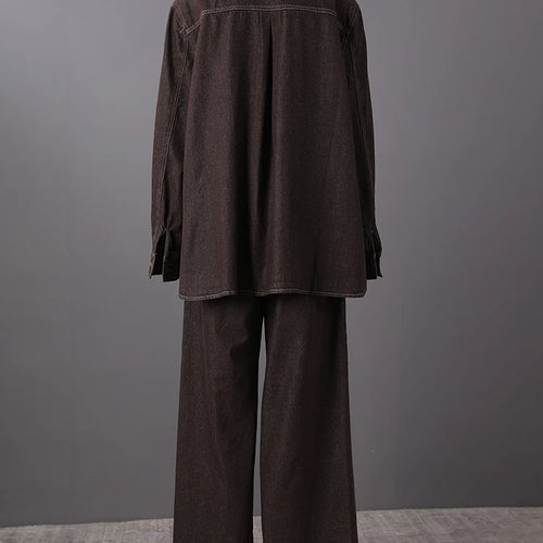Load image into Gallery viewer, Big Size Denim Shirt Wide Leg Pants Two Piece Suit New Lapel Long Sleeve Women Fashion Tide Spring Autumn 2025 CPG2885
