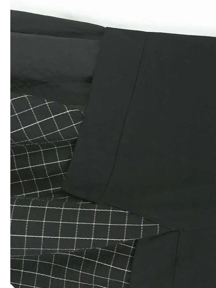 Women Black Plaid Color-block Big Size Midi Dress New Round Neck Short Sleeve Fashion Tide Spring Summer 2025 1DJ0086