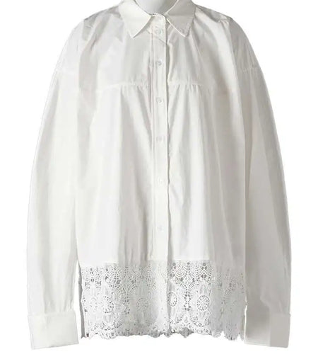 Women White Lace Hollow Out Big Size Elegant Blouse New Lapel Long Sleeve Shirt Fashion Tide Spring Autumn 2025 CPG2578