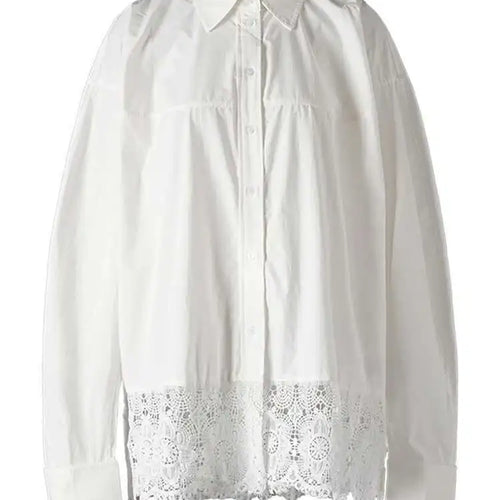 Load image into Gallery viewer, Women White Lace Hollow Out Big Size Elegant Blouse New Lapel Long Sleeve Shirt Fashion Tide Spring Autumn 2025 CPG2578
