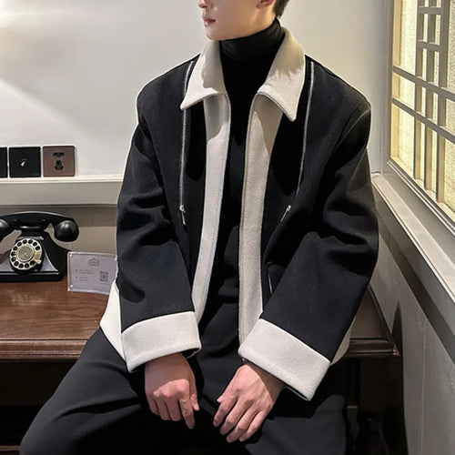 Load image into Gallery viewer, Patchwork Woolen Men&#39;s Casual Top Double-zipper Lapel American Style Male Jacket 2024 Autumn Winter Tide 9C9040
