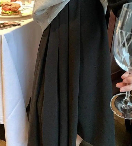 French Vintage Elegant Black Festival Woolen Long Skirt Women Autumn Winter Grey High Waist Ladies Pleated A-line Half Skirt New