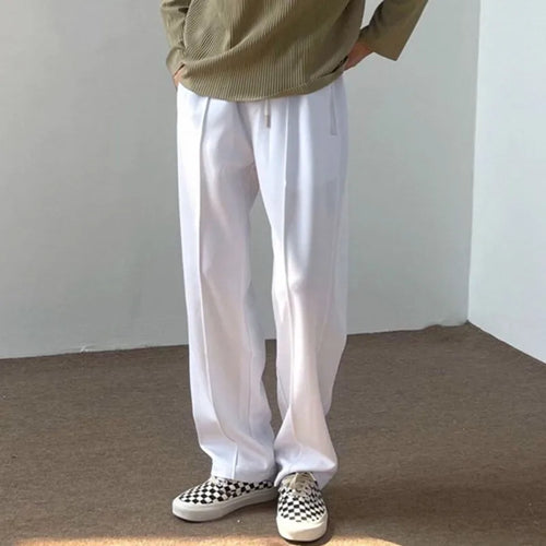 Load image into Gallery viewer, Men Straight Pants Center Line Design Solid Color Loose Elastic Waist Casual Trousers Summer Trendy Male 28W3840
