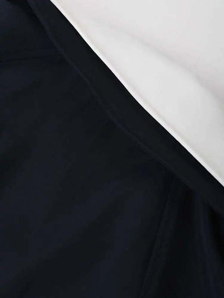 Women Dark Blue Color-block Big Size Trench New Lapel Long Sleeve Windbreaker Fashion Tide Spring Autumn 2025 CPDB001