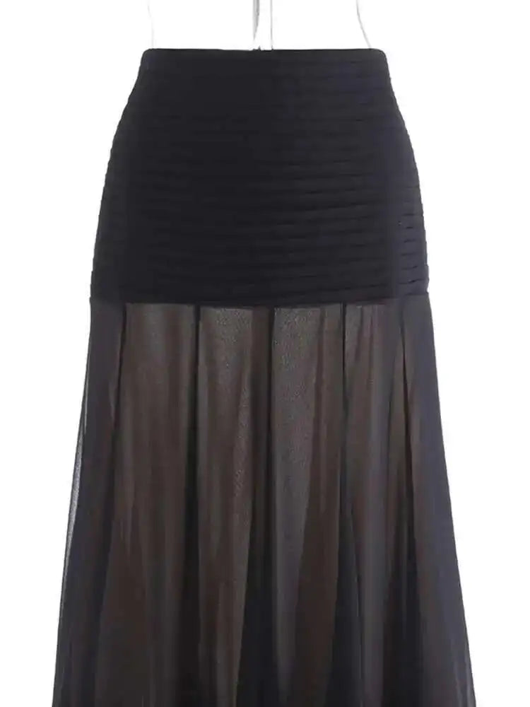 High Waist Black Pleated Chiffon Mesh Elegant Long Half-body Skirt Women Fashion Tide New Spring Autumn 2025 1DH9156