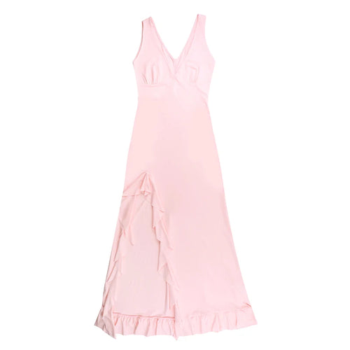 Load image into Gallery viewer, Elegant Sleeveless Ruffles Sexy Long Dress For Women Summer New Deep V Neck Backless Thigh High Split Maxi Dress
