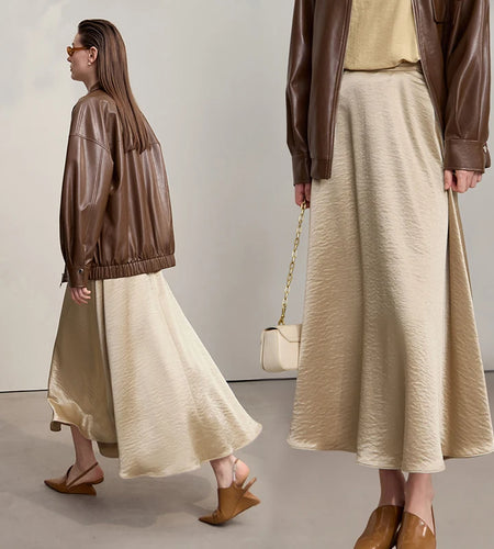 Women's Skirt Loose Long A-skirt Satin Skirts For Women 2025 Autumn New Minimalist Solid Color Clothing Ladies 12513015