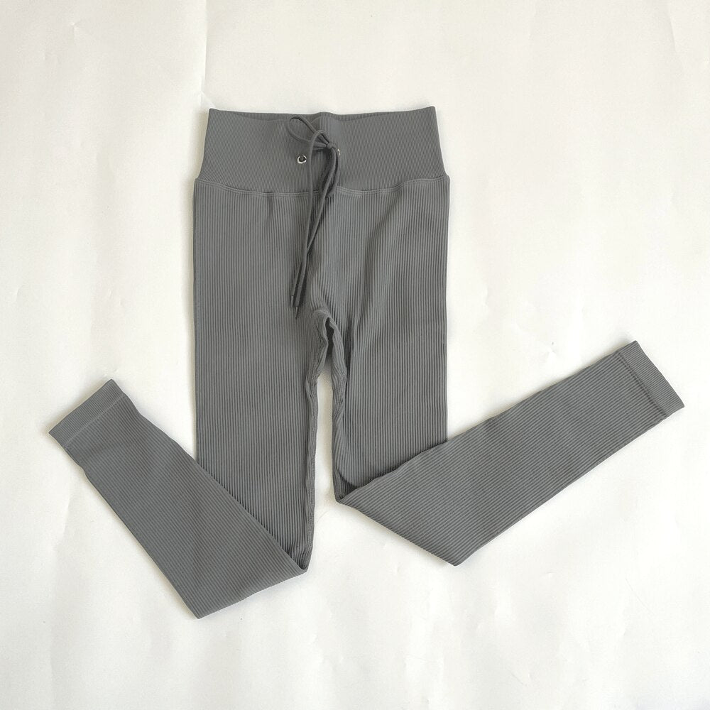 Zippered Long Sleeve Yoga Suit Quick Dry Running Gym Striped Drawstring Waist Sports Pants set women