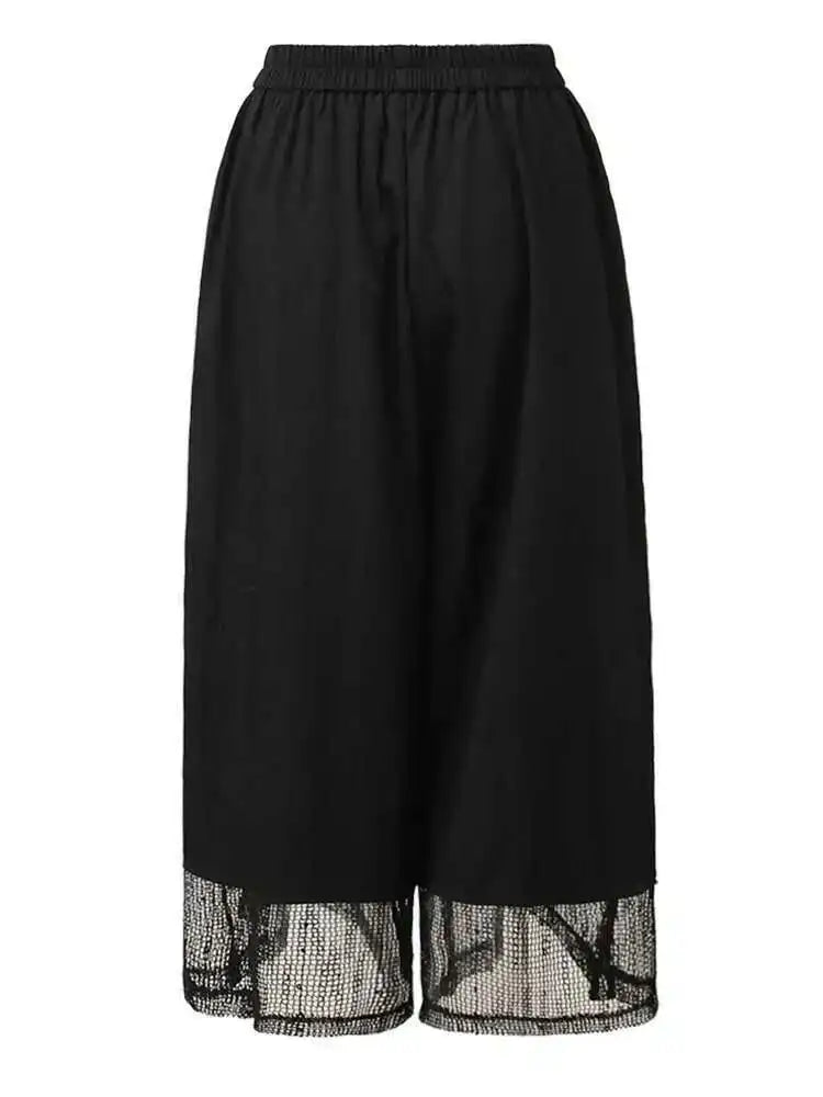 High Elastic Waist Black Mesh Perspective Wide Leg Pants New Trousers Women Fashion Tide Spring Autumn 2025 1DH5345
