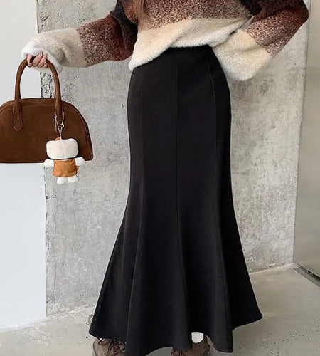 Korean Fashion Black High Waist Women Vacation Wrapped Hip Long Skirt Autumn Winter Brown Fishtail Skirts Trendy Streetwear Chic