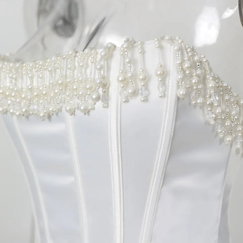 Load image into Gallery viewer, Luxury Strapless Women Cropped Top White Embellished Pearls and Beads Corset Tops Sexy Party Cocktail Clothing
