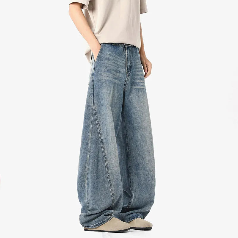 Men's Jeans New American Stylish Solid Color Straight Leg Handsome Trousers Loose Male Light Flared Pants Spring 9W1525