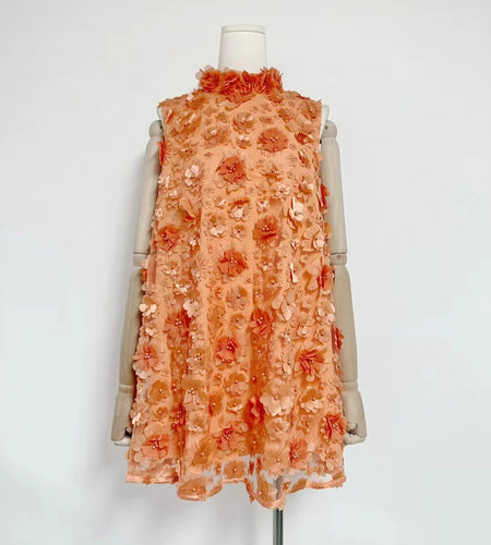 Solid Spliced Appliques Loose Dresses For Women O Neck Sleeveless High Waist Temperament Dress Female Fashion New