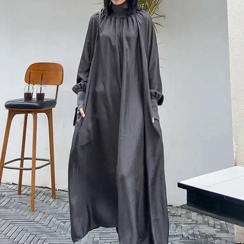 Load image into Gallery viewer, Women Gray Brief Long Big Size Elegant Dress New Turtleneck Long Sleeve Loose Fit Fashion Tide Spring Autumn 2025 1DH0252
