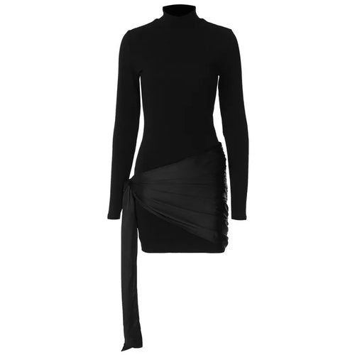 Load image into Gallery viewer, Turtleneck Long Sleeve Sexy Mini Dress For Women Autumn Fashion Ruched Draped Slim Fit Dress Ladies Elegant Dress
