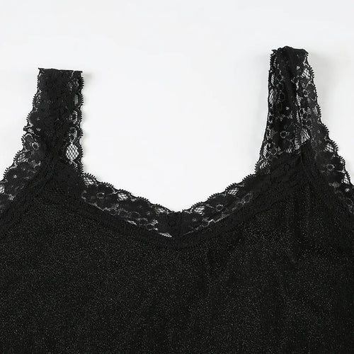 Load image into Gallery viewer, Fashion Black Lace Patchwork Skinny Camis Women Sleeveless Y2K Aesthetic Vintage Party Crop Tops Bling Clubwear Basic
