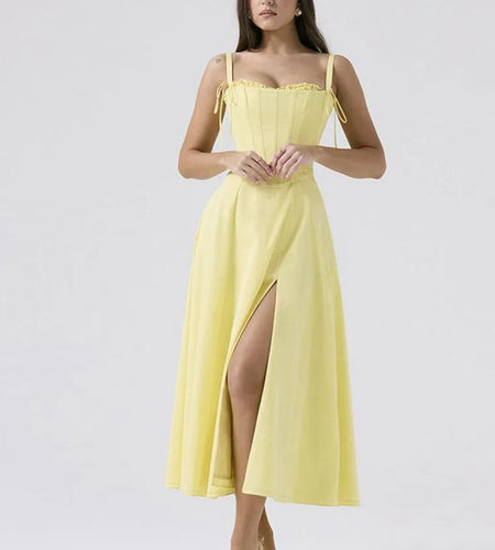 Elegant Spaghetti Strap Body Long Dress Women Set Fishbone Tight Sexy Bareback Summer 2024 Split Strap Set Evening Dress