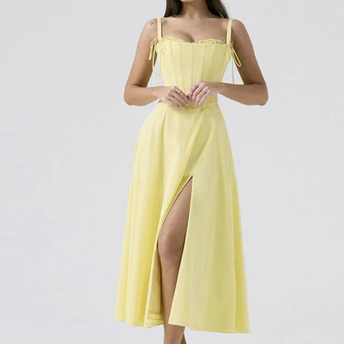 Load image into Gallery viewer, Elegant Spaghetti Strap Body Long Dress Women Set Fishbone Tight Sexy Bareback Summer 2024 Split Strap Set Evening Dress
