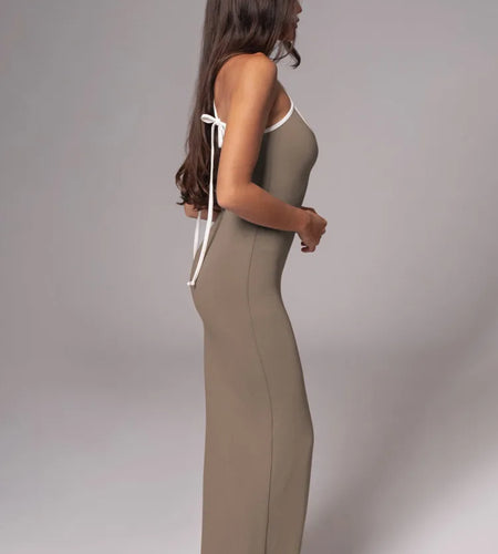 Elegant Spaghetti Strap High Elastic Tight Long Dress Women Sexy V-neck Backless Bodycon Autumn 2024 Party Evening Dress