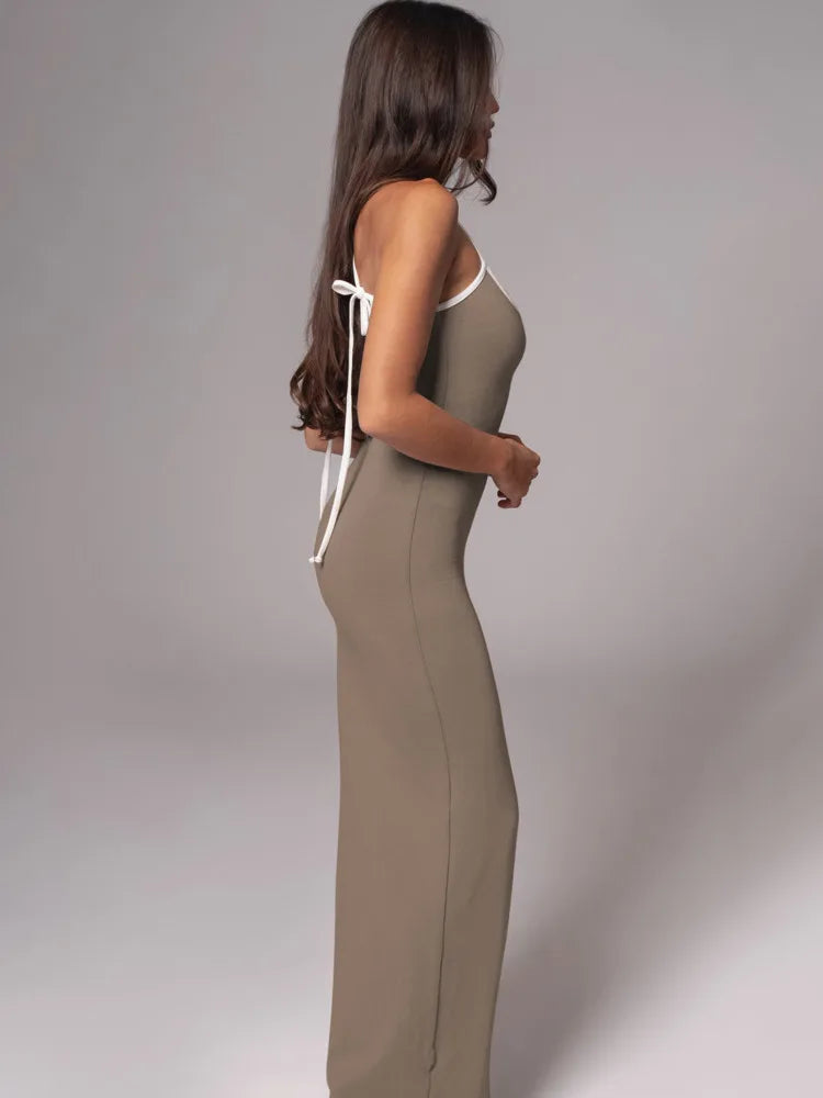 Elegant Spaghetti Strap High Elastic Tight Long Dress Women Sexy V-neck Backless Bodycon Autumn 2024 Party Evening Dress