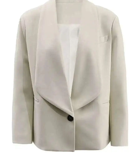 Women Beige Single Button Pleated Big Size Short Blazer New Lapel Long Sleeve Jacket Fashion Tide Spring Autumn 2025 Beige