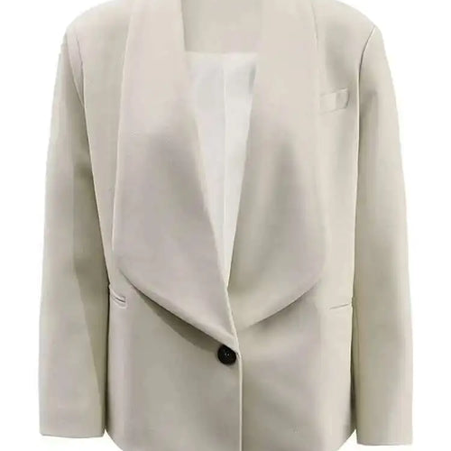 Load image into Gallery viewer, Women Beige Single Button Pleated Big Size Short Blazer New Lapel Long Sleeve Jacket Fashion Tide Spring Autumn 2025 Beige
