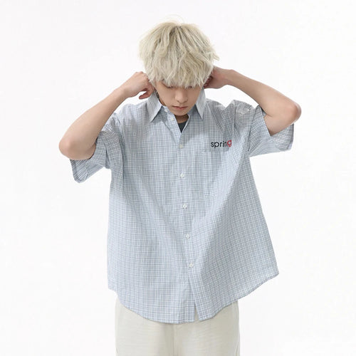 Load image into Gallery viewer, Men&#39;s Short Sleeve Shirts Plaid Collar Design New Summer Shirt Letter Printed Trendy Casual Loose Male Clothing 9W1593
