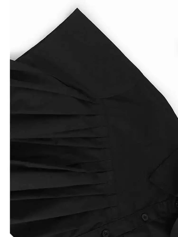 Women Black Dot Printed Pleated Big Size Blouse New Lapel Short Sleeve Shirt Fashion Tide Spring Summer 2025 1DH6763