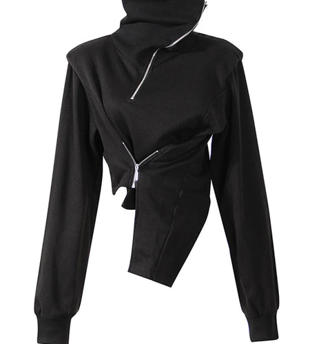 Loose Fit Black Zipper Irregular Sweatshirt New Turtleneck Long Sleeve Women Big Size Fashion Spring Autumn 2025 1DE3327