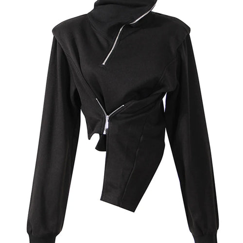 Load image into Gallery viewer, Loose Fit Black Zipper Irregular Sweatshirt New Turtleneck Long Sleeve Women Big Size Fashion Spring Autumn 2025 1DE3327
