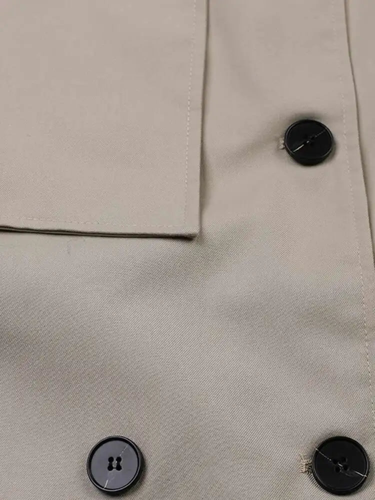 Women Gray Double Breasted Big Size Elegant Trench New Lapel Long Sleeve Windbreaker Fashion Spring Autumn 2025 2AA2434