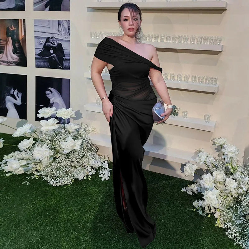 Off-shoulder Strapless Backless Sexy Maxi Dress For Women Gown Fashion Elegant Sleeveless Ruched Club Long Dress