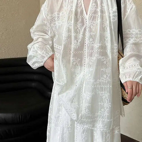 Load image into Gallery viewer, Lace Big Size Shirt Half-body Skirt Two Pieces Suit New Round Neck Long Sleeve Women Fashion Spring Autumn 2025 1DJ0062
