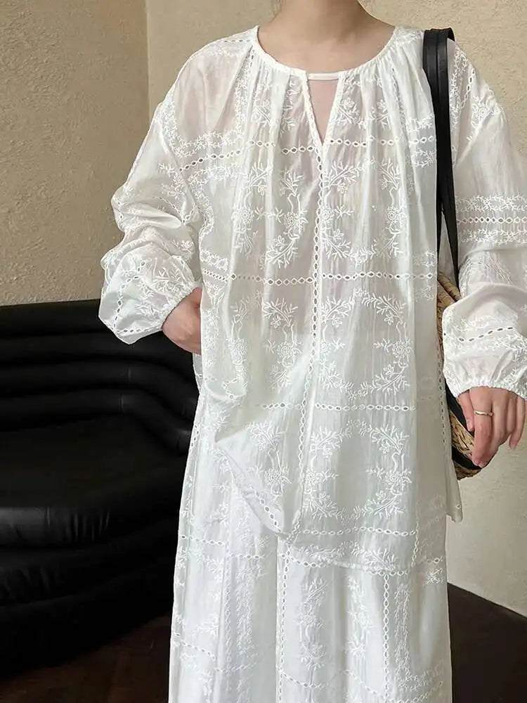 Lace Big Size Shirt Half-body Skirt Two Pieces Suit New Round Neck Long Sleeve Women Fashion Spring Autumn 2025 1DJ0062